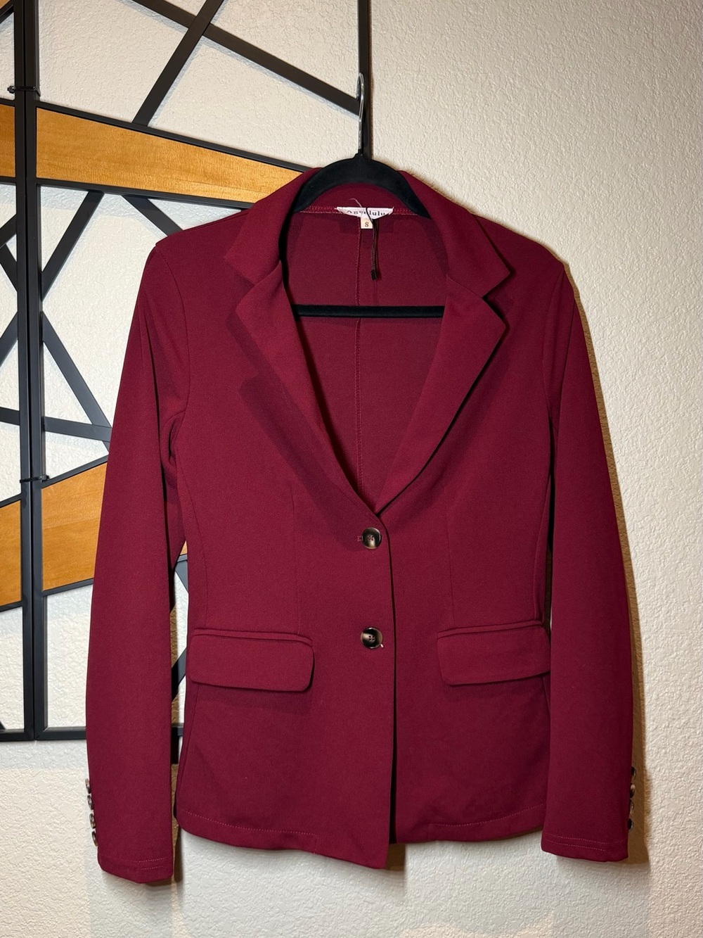 Women's Burgundy Notch-Lapel Blazer Jacket - Unknown Brand